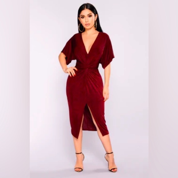 Fashion Nova Full Grown Knot Dress, size medium. Deep burgundy - Picture 1 of 5